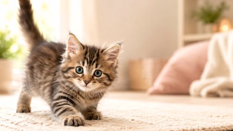 Friendly cat looking toward the camera for the Kitten Years about page