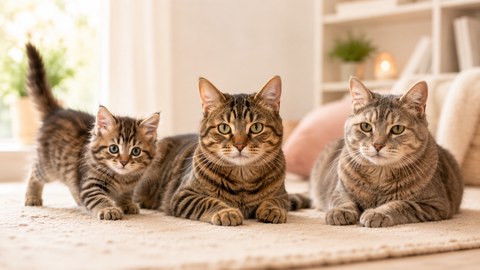 Cats sitting together for a cat age by year in human years guide